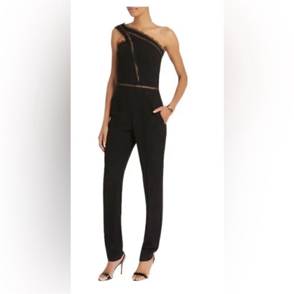 Noam Hanoch Chic Black One-Shoulder lace detailed Jumpsuit, US2